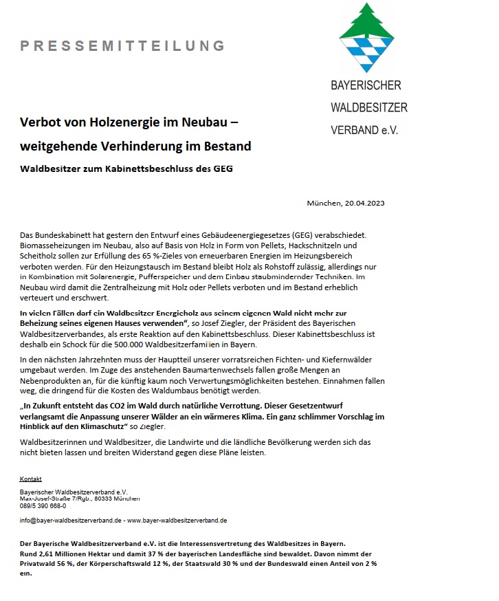 Verbot von Holzenergie im Neubau
